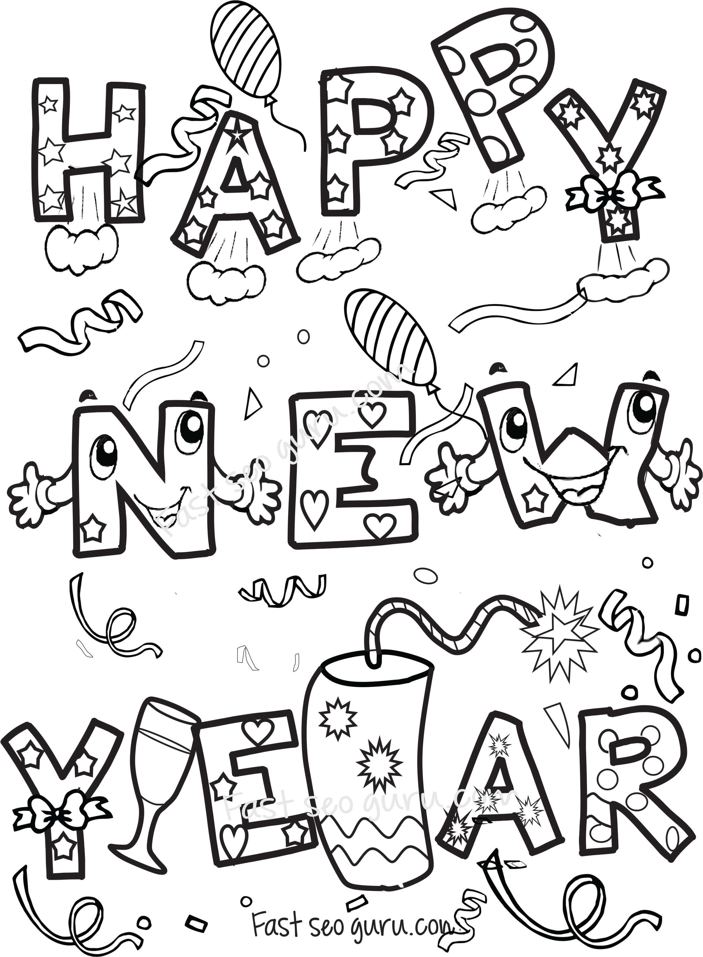 Happy new year coloring sheets for kids